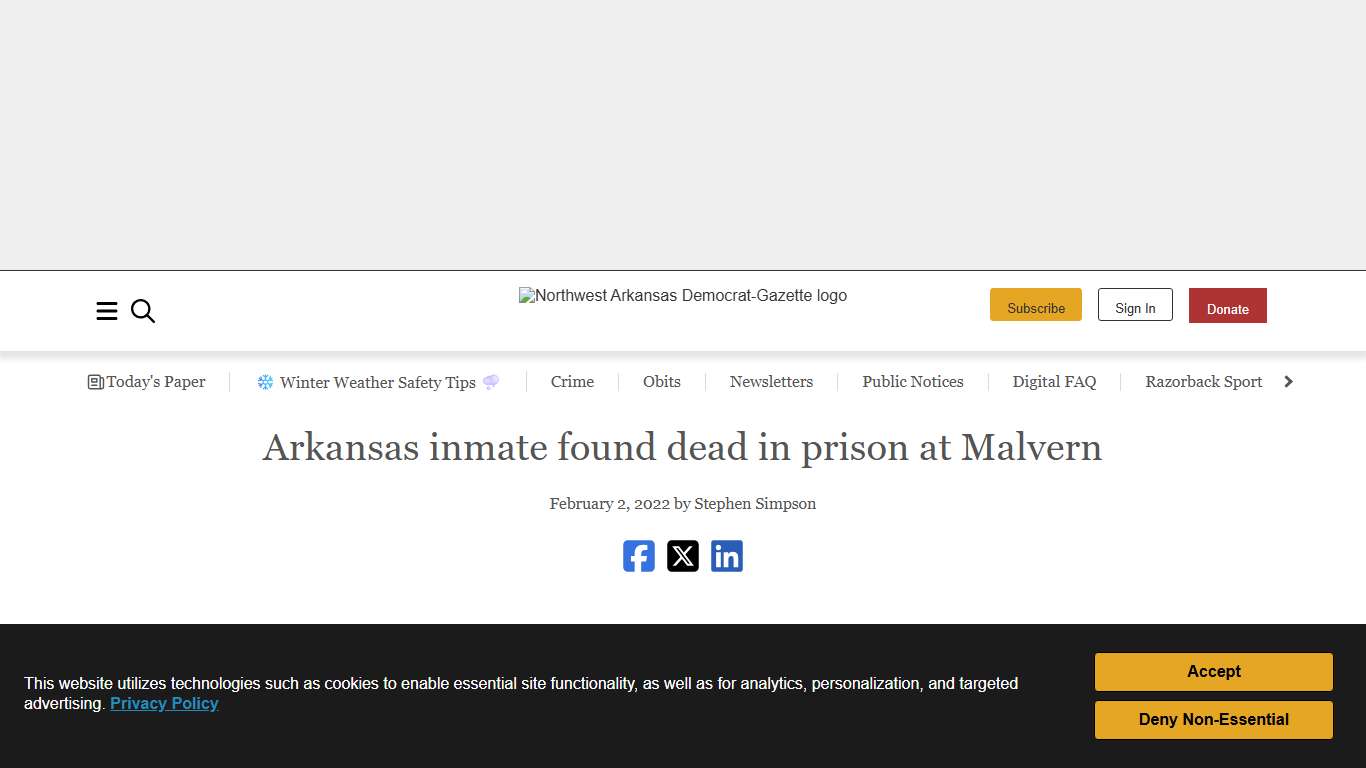 Arkansas inmate found dead in prison at Malvern Northwest Arkansas Democrat-Gazette